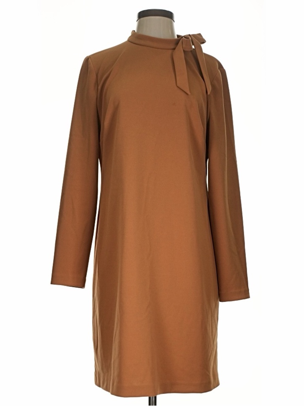 Calvin Klein Camel A-Line Tie-Neck Dress